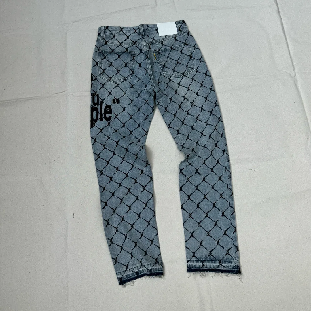 -Size upper body P240#G786 GALLERY DEPT. Steel mesh letter printed slim jeans jeans casual group trendy American slim men's and women's trousers Color: blue Size: S-XXL (corresponding to 28-36)